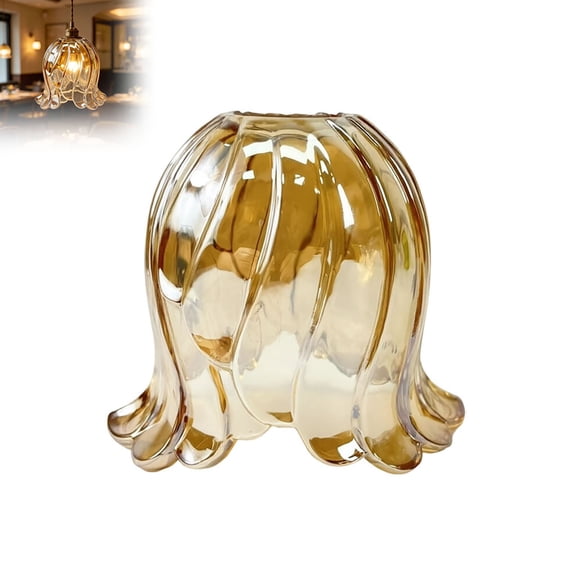 Tulip Ruffled Glass Lamp Shade Swirl Textured Pendant Light Cover Decorative Replacement Glass Lampshade For Wall Sconce Garden(Brown-16X13Cm)