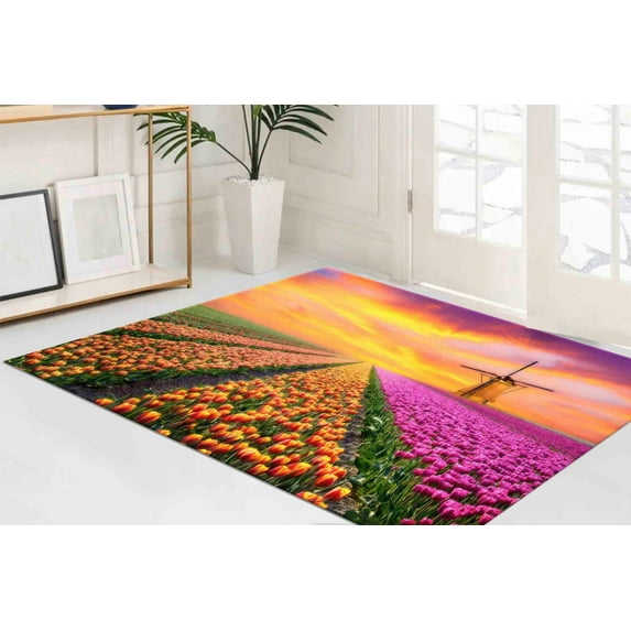 Tulip Rug, Sunrise Rug, Landscape Rugs, Office Rug, Front Door Rug, Bathroom Rug, Bath Rug, Gift For Him, Step Rug, Runner Rug, Soft Rug, 3.3'x9.2' - 100x280 cm
