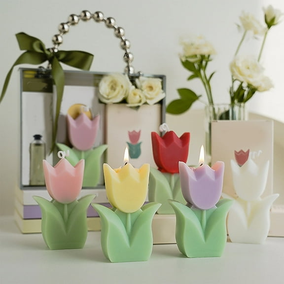 Tulip Scented Candle | Flower Shaped Wax Candle | Handcrafted Red Yellow Pink White | Relaxing Floral Ornament | Single Piece | 9x6.4x2.4cm