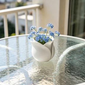 Tulip Shape Flower Pot, Matte Finish Small Succulent Planter, Decorative Rose Petal Plant Pot, Indoor Desktop Flower Vase, Modern Cute Plant Container for Succulents Cactus Herbs Office Decor