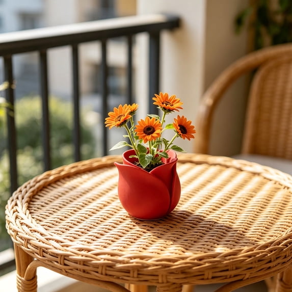 Tulip Shape Flower Pot, Matte Finish Small Succulent Planter, Decorative Rose Petal Plant Pot, Indoor Desktop Flower Vase, Modern Cute Plant Container for Succulents Cactus Herbs Office Decor