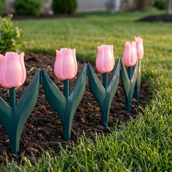 Tulip Shaped Plastic Garden Edging Fence for Flower Bed Border, Walkways, Yard and Landscaping, 6 Pack Pink