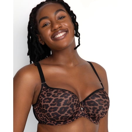 Women's Curvy Couture 1274 Tulip Sheer Smooth T-Shirt Push Up Bra (Designer Leo 40DD)