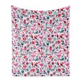 thumbnail image 1 of Tulip Soft Flannel Fleece Throw Blanket, Floral Background with Linked Swirling Tulip and Branches Fresh Ornate, Cozy Plush for Indoor and Outdoor Use, 70" x 90", Pink Teal Red, by Ambesonne, 1 of 5