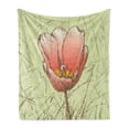 thumbnail image 1 of Tulip Soft Flannel Fleece Throw Blanket, Grunge Style Background with Romantic Flower Hand Drawn Nature Sketch, Cozy Plush for Indoor and Outdoor Use, 60" x 80", Pale Green Coral Yellow, by Ambesonne, 1 of 6