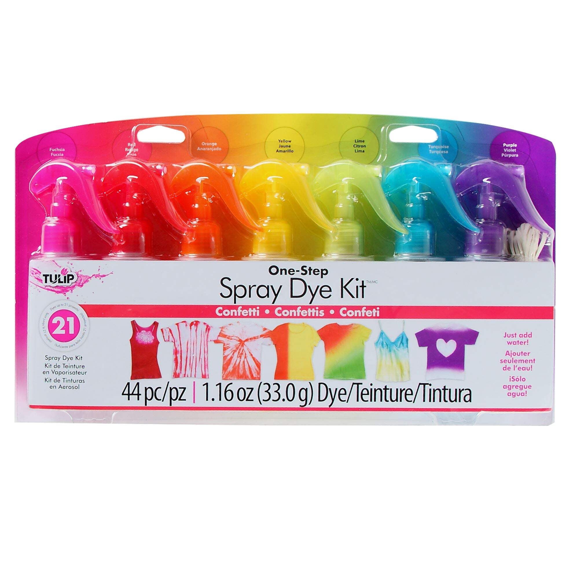 Tulip Spray Tie-Dye Kit for Shirts, 7 Individual Colors in Single