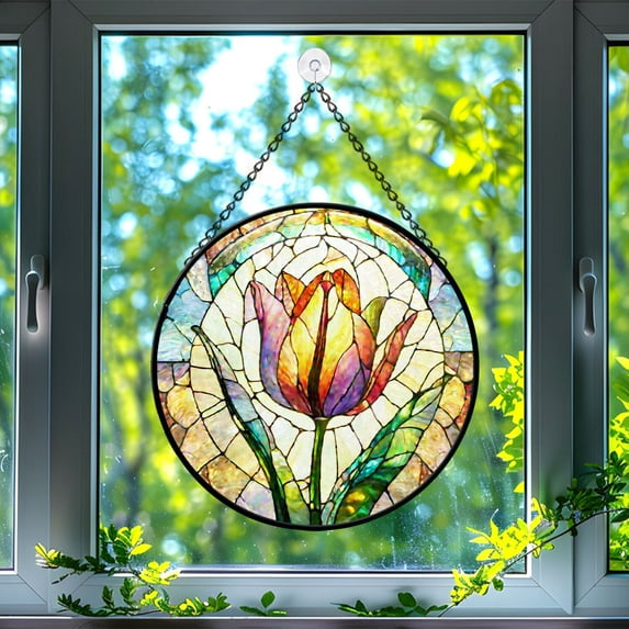 Tulip Stained Glass Suncatcher, Tulip Glass Suncatchers for Windows For Merry Christmas