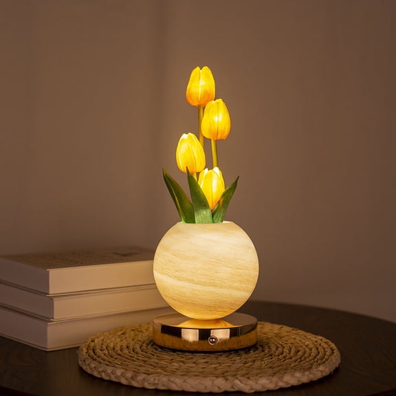 Tulip Starry Sky LED Night Light,USB Rechargeable, Wireless Touch Control, 3-Color Adjustable Brightness, Tulip-Shaped Table Lamp(RL Orange 1 PC)