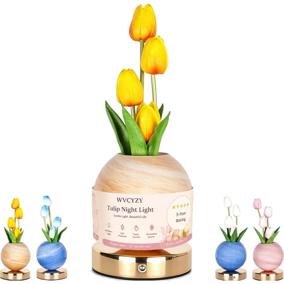 Tulip Starry Sky Night Table Lamp, USB Charging Wireless Touch Control, Three-Color Adjustable Brightness LED Tulip-Shaped Night Light for Bedroom (orange)