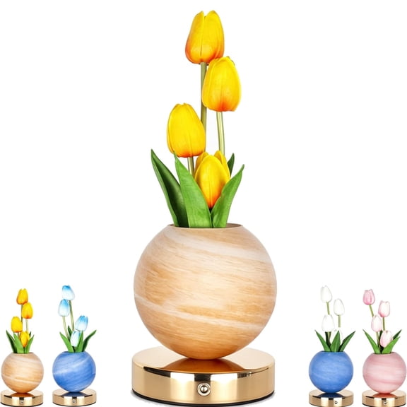 Tulip Starry Sky Night Table Lamp Usb Charging Wireless Touch Control Three Color Adjustable Brightness Led Tulip Shape Light (Orange)