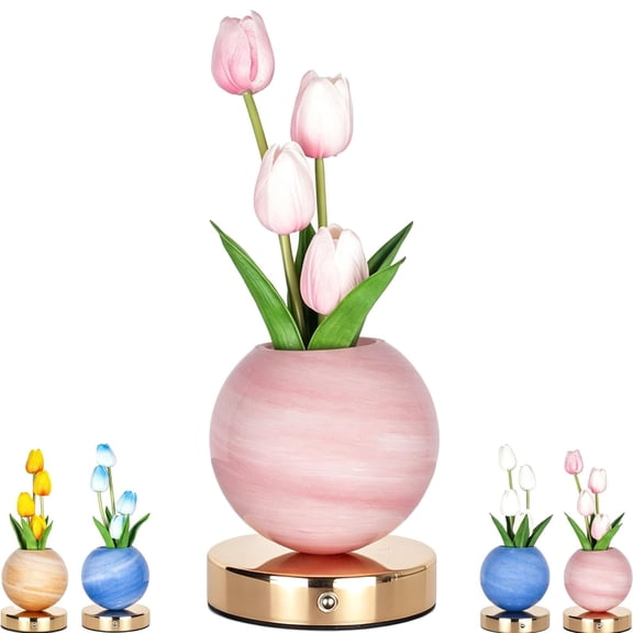 Tulip Starry Sky Night Table Lamp Usb Charging Wireless Touch Control Three Color Adjustable Brightness Led Tulip Shape Light (pink)