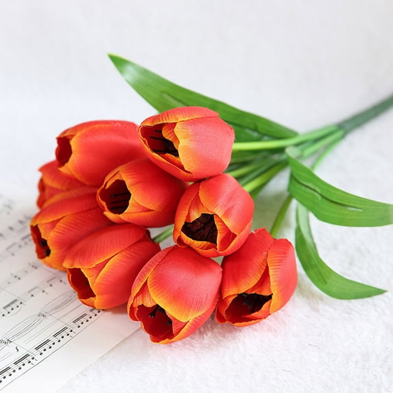 Tulip Stem Bouquet Tulips Artificial Flowers New Year Decorations Flowers Fake Flowers Outdoor Tulip Bouquet Tulip Bulbs A 9-Headed Tulip Artificial Decorative Fake Flower Red (1Pcs)