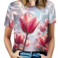 thumbnail image 1 of Tulip T-Shirt O Neck Retro Print Big Size T-Shirts Short Sleeve Tees Womens Pretty Design, 1 of 5