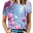 thumbnail image 1 of Tulip T-Shirt O Neck Retro Print Big Size T-Shirts Short Sleeve Tees Womens Pretty Design, 1 of 5