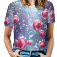 thumbnail image 1 of Tulip T-Shirts Casual T-Shirt Short Sleeve Women Trendy Tshirt Beach Custom Tops, 1 of 5