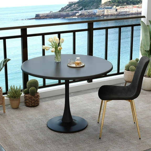 Tulip Table, 32" Round Dining Table with Metal Table Top and Metal Pedestal, Black Kitchen Table, Mid Century Small Dining Table for Dining Room, Kitchen, Small Space
