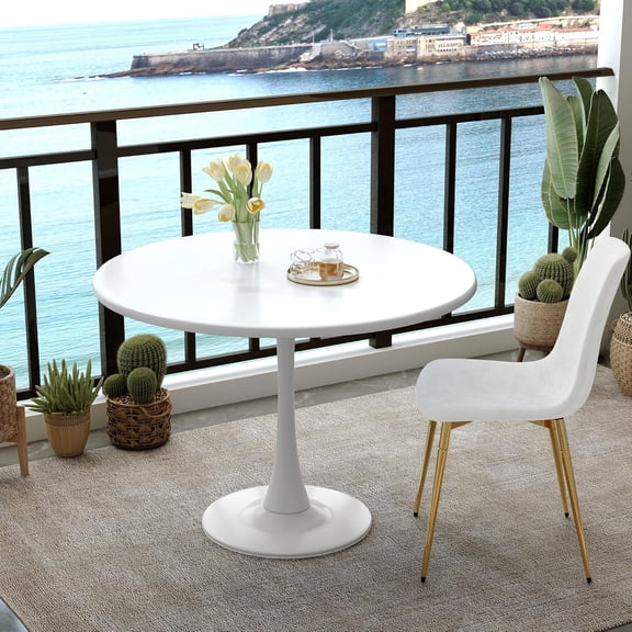 Tulip Table, 32" Round Dining Table with Metal Table Top and Metal Pedestal, White Kitchen Table, Mid Century Small Dining Table for Dining Room, Kitchen, Small Space