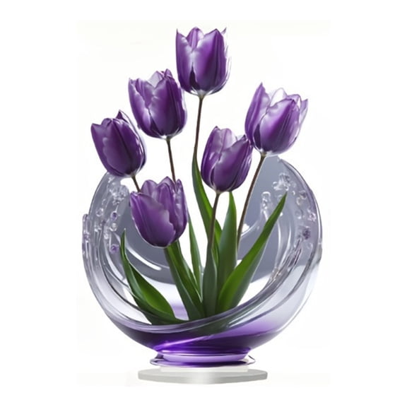 Tulip Tabletop Decoration Acrylic 2D Purple Tulips Pattern Print Desktop Decoration Spring Summer Gift for Friends