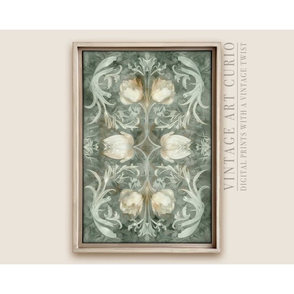 Tulip Tapestry Vintage Fabric Art, French Aesthetic, Light Academia Farmhouse Wall Decor, Neutral Cottagecore Flower Pattern Art Print Unframed Paper Print