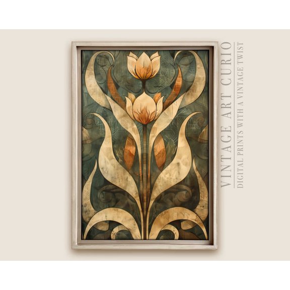 Tulip Tapestry Vintage Fabric Art, French Aesthetic, Light Academia Farmhouse Wall Decor, Neutral Cottagecore Flower Pattern Art Print Unframed Paper Print
