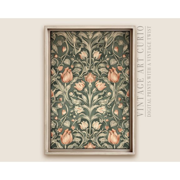 Tulip Tapestry Vintage Fabric Art, French Aesthetic, Light Academia Farmhouse Wall Decor, Neutral Cottagecore Flower Pattern Art Print Unframed Paper Print