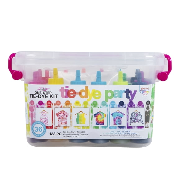 Tulip One-Step Tie-Dye Party Kit, All-in-One Tie Dye Kit for Large Groups, Permanent Fabric Dye Pre-Filled Bottles, Gloves, Instructions