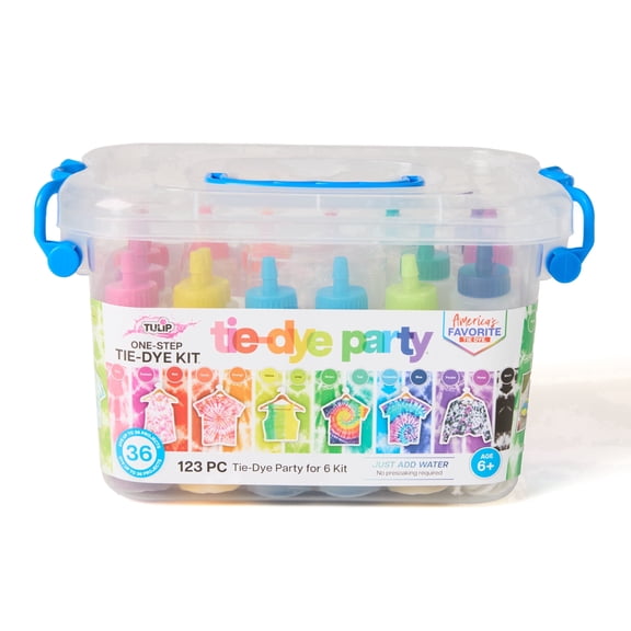 Tulip One-Step Tie-Dye Party Kit, 123 Piece All-In-One Fabric Dye Kit for Ages 6+, 36 Projects, Group Crafts & Parties
