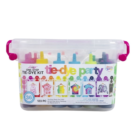 Tulip One-Step Tie-Dye Party Kit, All-in-One Tie Dye Kit for Large Groups, Permanent Fabric Dye Pre-Filled Bottles, Gloves, Instructions