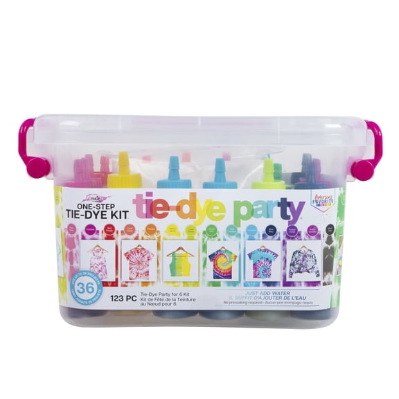 Tulip One-Step Tie-Dye Party Kit, All-in-One Tie Dye Kit for Large Groups, Permanent Fabric Dye Pre-Filled Bottles, Gloves, Instructions