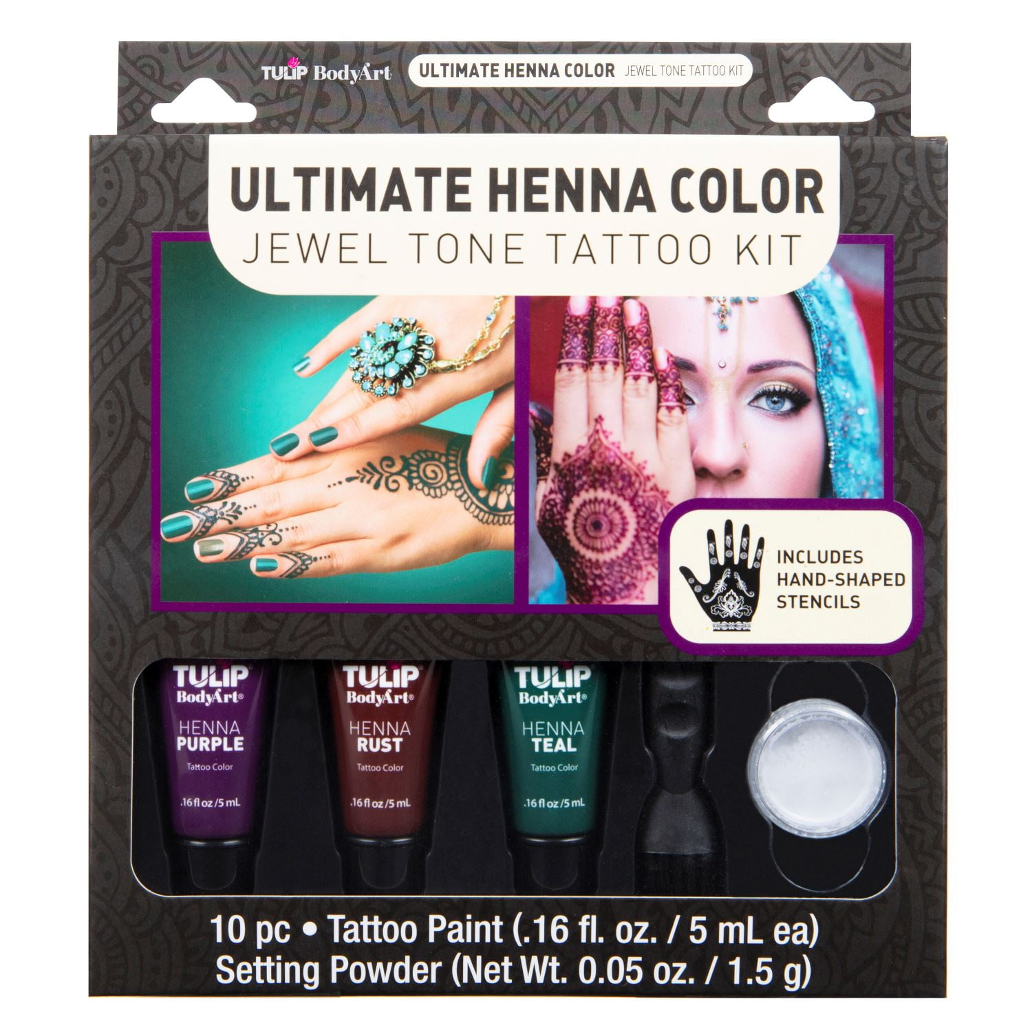 Tulip Ultimate Henna Body Art Kit, Jewel Tones Purple, Rust, Teal Non