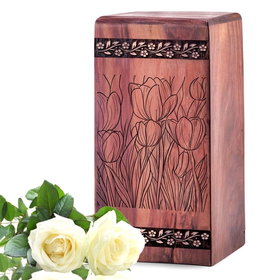 Tulip Urn For Human Ashes - Tulip Flower Wooden Funeral Urns For Ashes Women - Cremation Urns For Sister - Memorial Tribute Keepsake Urns For Family - 11.25Inch, Large Size - 1Pcs Pack