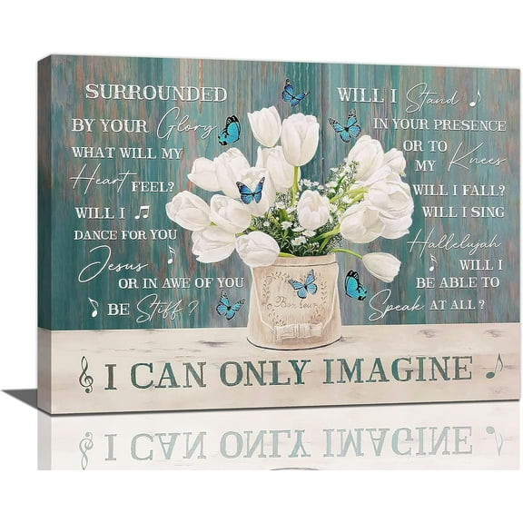 Tulip Wall Art Flower Butterfly Pictures Wall Decor I Can Only Imagine Canvas Prints Framed Artwork Paintings Home Decorations For Bathroom Bedroom Living Room 16"x12"