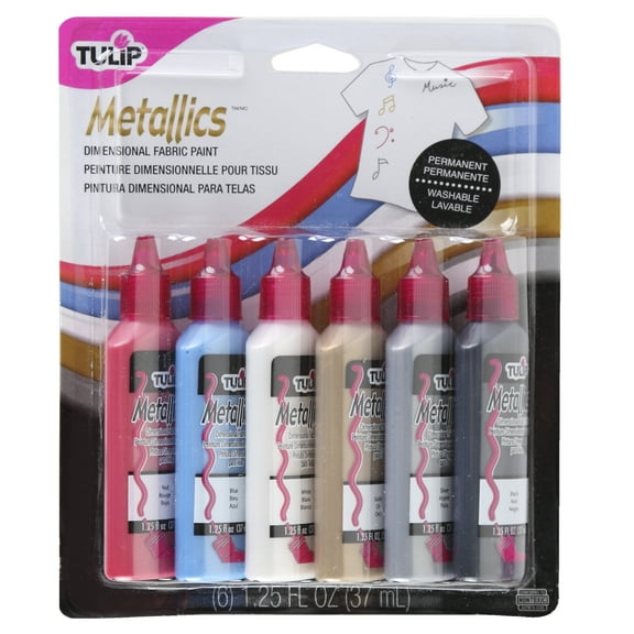 Tulip Washable Metallic 3D Fabric Paint Set, Assorted Colors, Set of 6