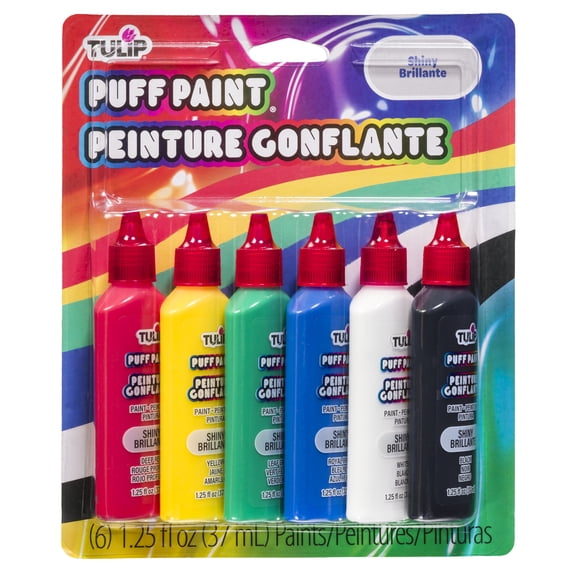 Tulip Dimensional Fabric Paint Shiny 6-Pack - Permanent 3D Fabric Paint in Classic Primary Colors