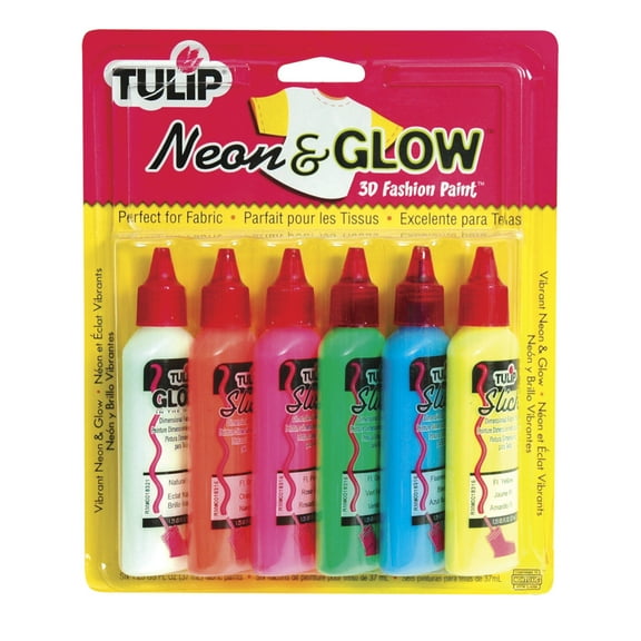 Tulip Washable Slick Neon and Glow 3D Fabric Paint Set, Assorted Colors, Set of 6