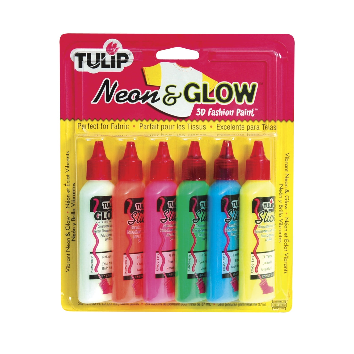 Tulip Washable Slick Neon and Glow 3D Fabric Paint Set, Assorted Colors ...