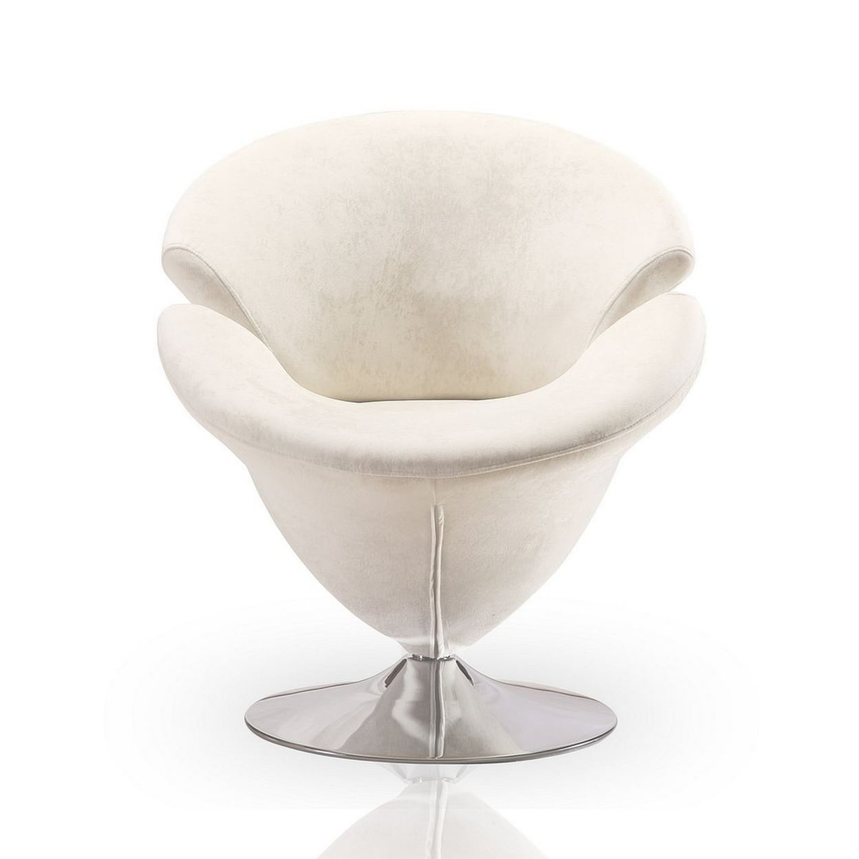 Blossom White Velvet Swivel Barrel Chair with Metal Base
