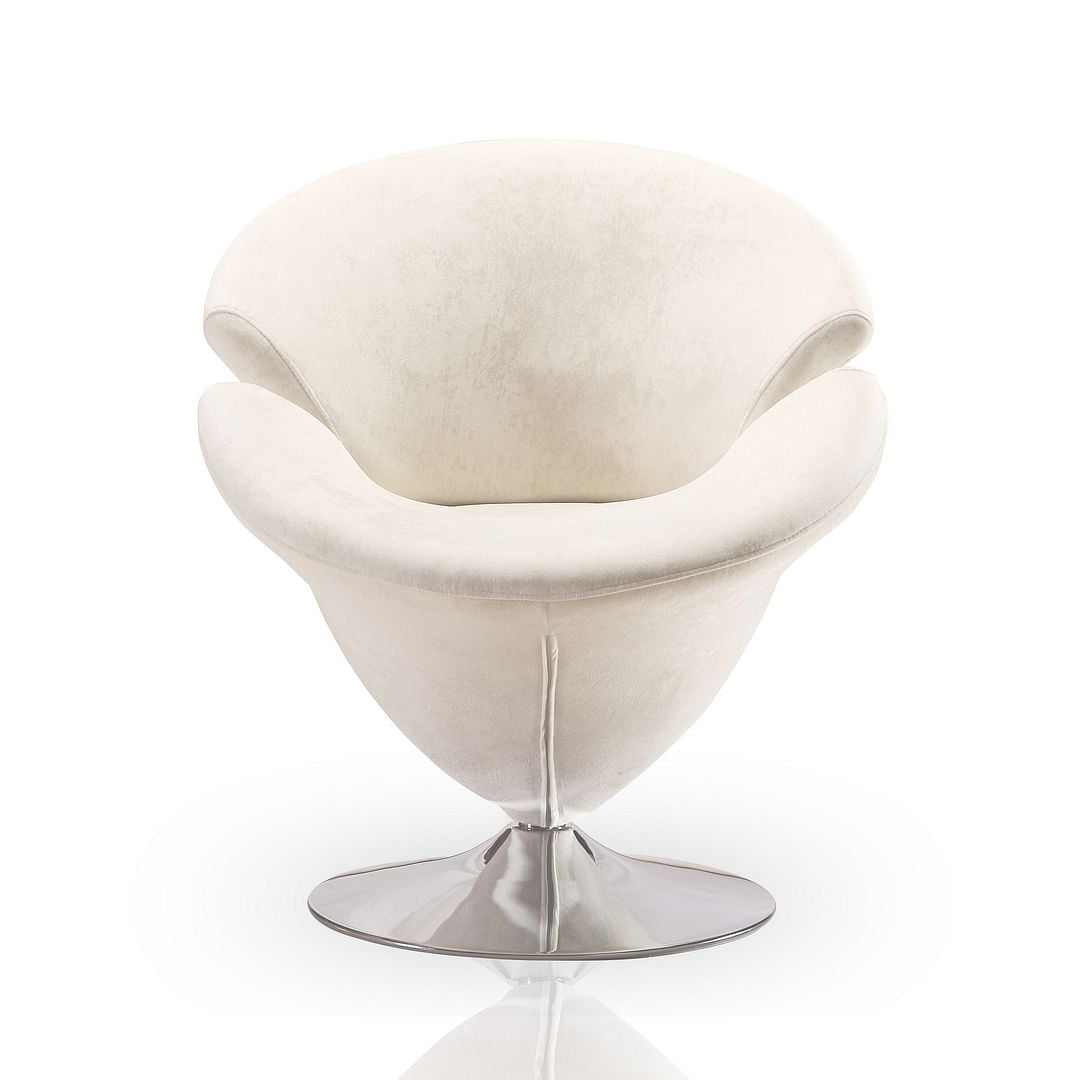 Blossom White Velvet Swivel Barrel Chair with Metal Base