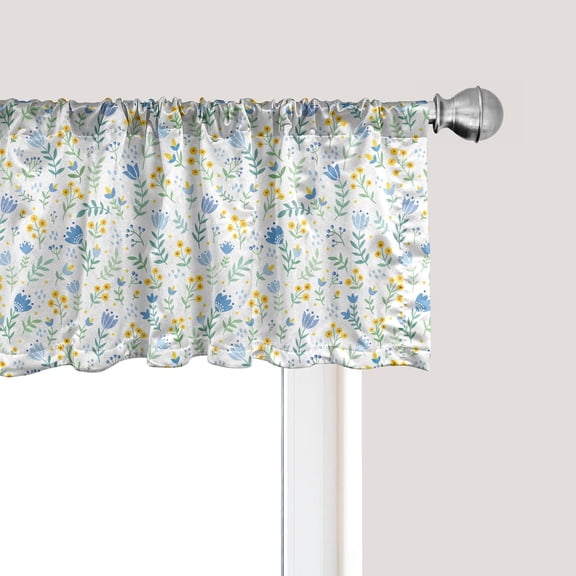 Tulip Window Valance, Fresh Spring Meadow Pattern with Wildflowers and Tulips Rural Nature, Curtain Valance for Kitchen Bedroom Decor with Rod Pocket, 54" X 18", Pale Green Pale Blue