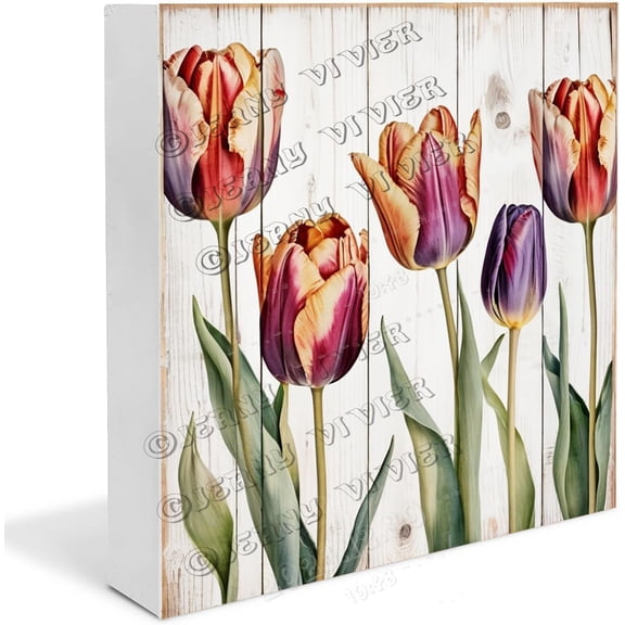 Tulip Wooden Box Sign Tulip Gifts Funny Cafes Decor Tulip Desk Decor Eater Plaque for Table Wood Block Signs For Shelf Desk Decoration 5x5 In