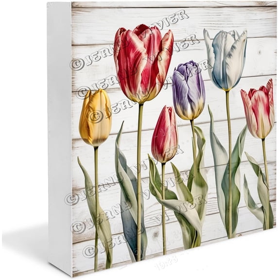 Tulip Wooden Box Sign Tulip Gifts Funny Class Decor Tulip Shelf Decor Easter Signs for Mantel Wood Block Signs For Shelf Desk Decoration 7x7 In