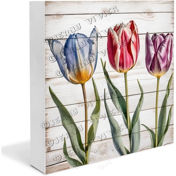 Tulip Wooden Box Sign Tulip Gifts Funny Home Decor Tulip Decor Spring Easter Decor For Desk Wood Block Signs For Shelf Desk Decoration 5x5 In