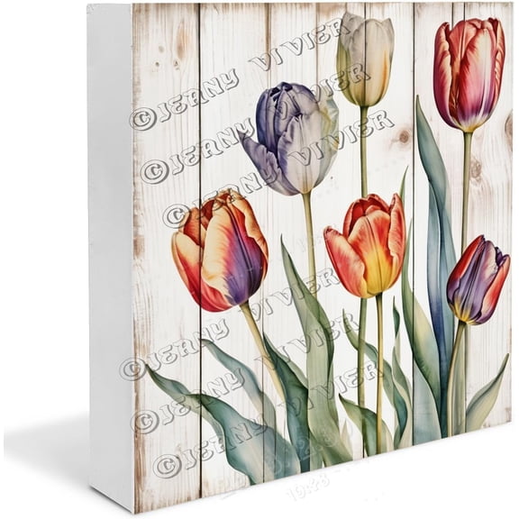 Tulip Wooden Box Sign Tulip Gifts Funny Kitchen Decor Tulip Plaques Easter Wooden Plaques Wood Block Signs For Shelf Desk Decoration 5x5 In
