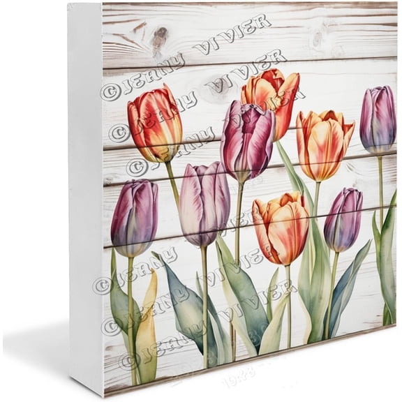 Tulip Wooden Box Sign Tulip Gifts Funny Party Decor Tulip Wooden Sign Easter Bathroom Decor Wood Block Signs For Shelf Desk Decoration 5x5 In