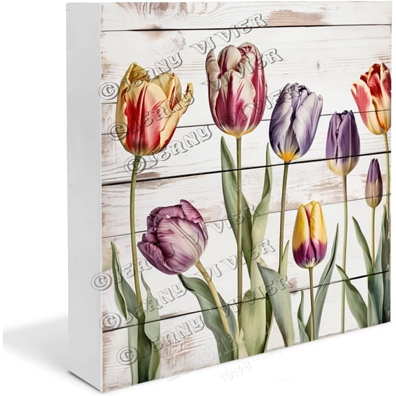 Tulip Wooden Box Sign Tulip Gifts Funny Restroom Decor Tulip Table Decor Small Easter Plaque Wood Block Signs For Shelf Desk Decoration 7x7 In