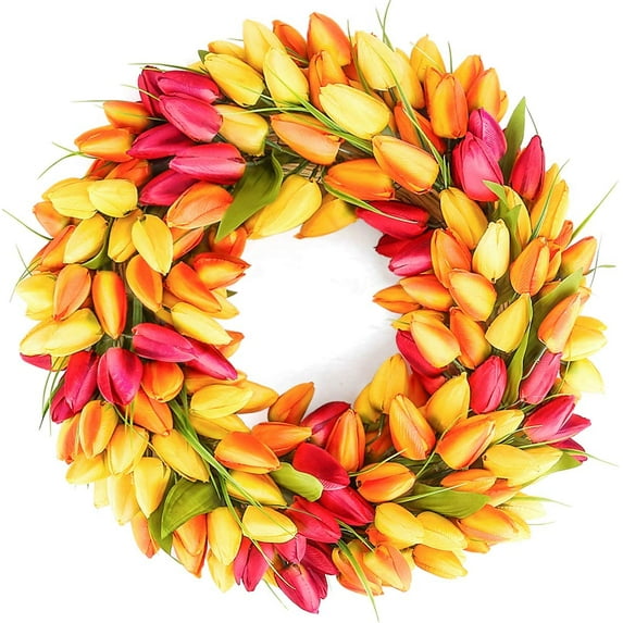 Tulip Wreath 20 Inch for Front Door Summer Fall Large Wreaths Springtime All Year Around for Outdoor Door Indoor Wall Or Window Décor Festival Decoration