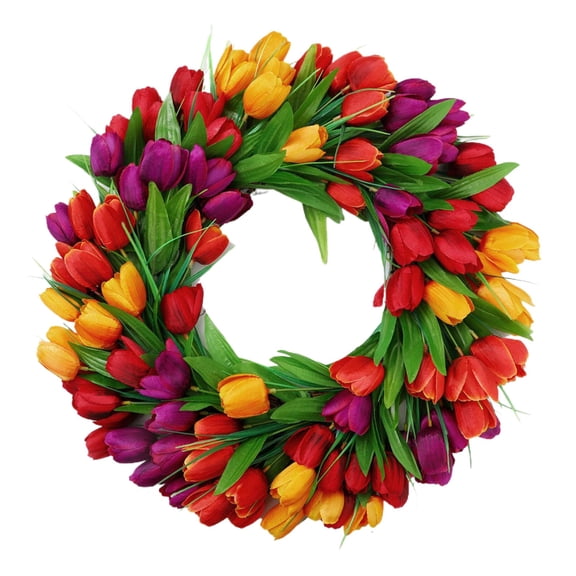Tulip Wreath for Spring, Red Tulip Valentines Wreath for Front Door, Indoor Outdoor Home Office Wall Decor, Peony Wreath for Holiday & Valentines Day Celebration