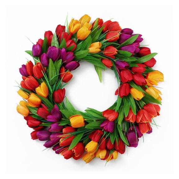 Tulip Wreath for Front Door Summer Fall Large Wreaths for Outdoor Door Indoor Wall or Window Décor, 15.7"