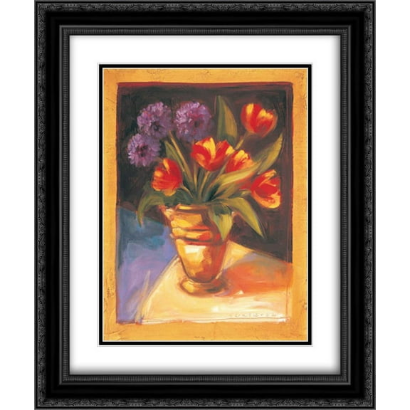 Tulip and Dahlia 2x Matted 20x24 Black Ornate Framed Art Print by Waldron, Sarah