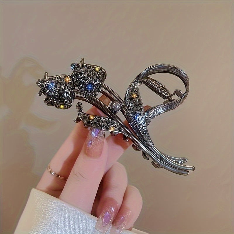Tulip pattern high-end temperament large shark clip | Suitable for women with thick hair hair clip